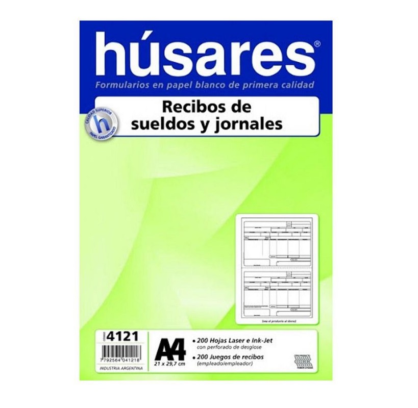 FORMULARIO HUSARES A4 RECIBO DE SUELDOS VERTICAL X 200 80GR (4121)