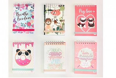 LIBRETA REYSA 9X13 C/ESPIRAL DONAS/BREATHE/MAGIA/PUG LOVE/SOY ENERGIA/ANIMALES SELVA C/U (1004)