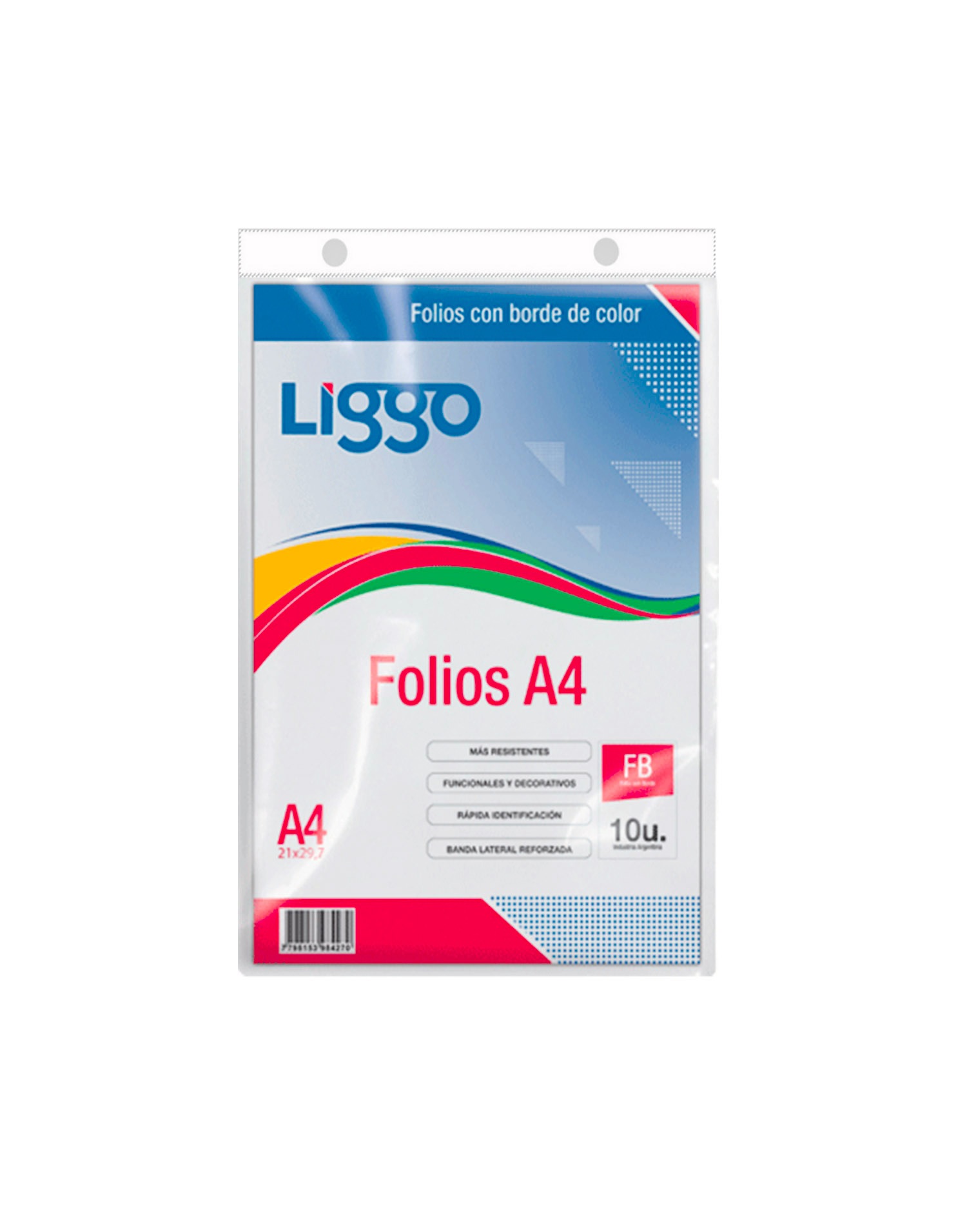 FOLIO LIGGO A4 PLANO BORDE COLOR X 10U. (370-8100)