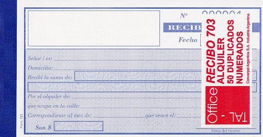 TALONARIO OFFICE RECIBO ALQUILER EN USD(407)