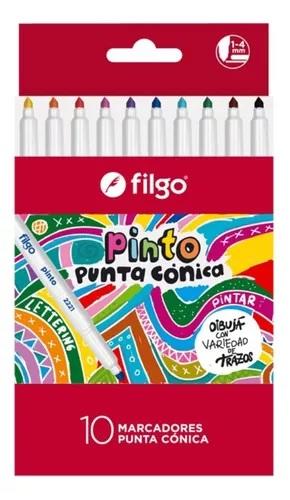 MARCADOR FILGO PINTO PUNTA CONICA ESTUCHE X10U. V/COLORES (CM2221-E10-SUR)