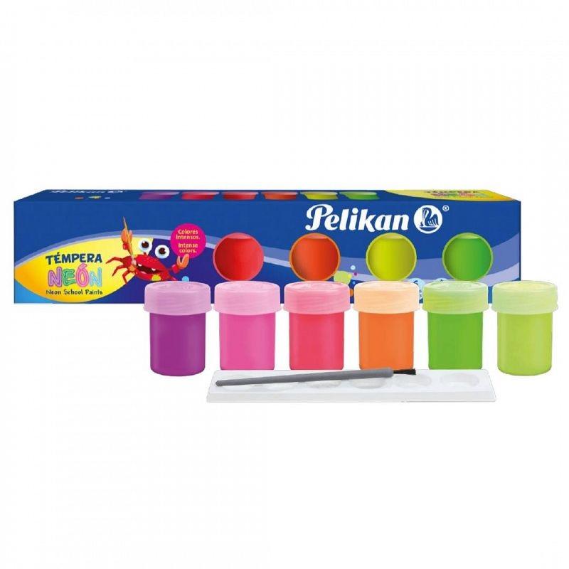 TEMPERA PELIKAN NEON  X6U + 1 PINCEL + 1 PALETA DE COLORES.