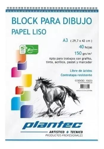 BLOCK DE DIBUJO PLANTEC ESPIRALADO LISO A3 40H 29.7 X 42 150GRS (15623)