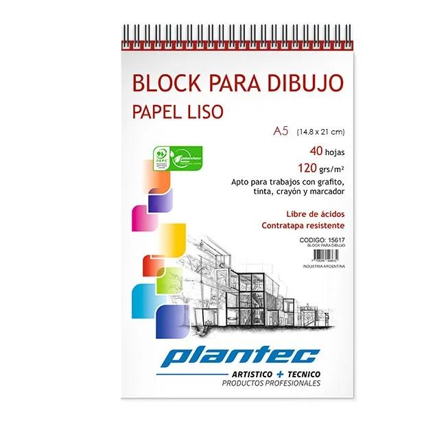 BLOCK DE DIBUJO PLANTEC ESPIRALADO LISO A5 40H 14,9 X 21 120GRS (15611)