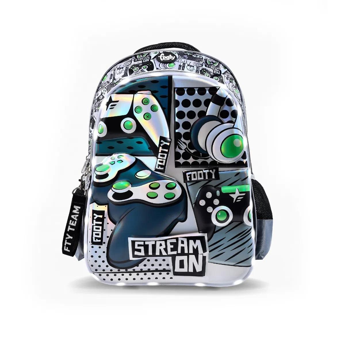 MOCHILA FOOTY 3D GAMER C/LUZ LED ESPALDA 18