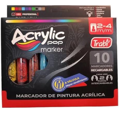 MARCADOR TRABI ACRYLIC POP 2-4MM SURTIDO X10U (36117)