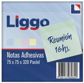 NOTAS AUTOADEHSIVAS LIGGO MEMO 75X75X320 PASTEL (440-0731)