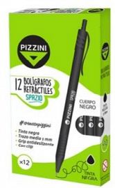 BOLIGRAFOS RETRACTILES SPAZIO PIZZINI X 12U. 1MM V/COLORES (BR36NG/AZ/PAZ)