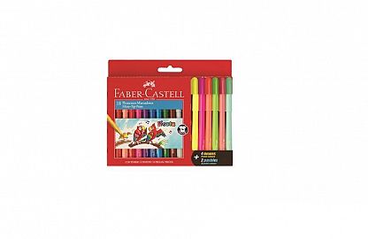 MARCADOR FABER CASTELL FIESTA X 12U + 4 NEON + 2 PASTEL. V/COLORES (555343)