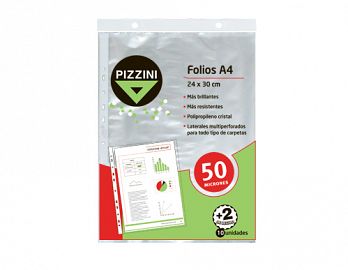 FOLIO PIZZINI EXTRA CRISTAL A4 PP 50MIC X 10U. DESPLEGADOS. (50FAx10)