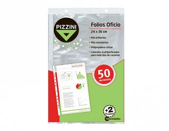 FOLIO PIZZINI EXTRA CRISTAL OFICIO PP 50MIC X 10U. DESPLEGADOS. (50FOX10)