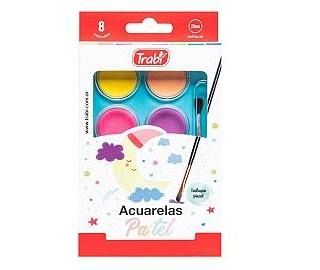 ACUARELA TRABI X 8 COLORES PASTEL + PINCEL (TR1020)