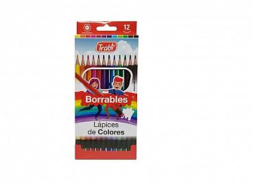 LAPIZ COLOR TRABI DE RESINA LARGOS BORRABLES X12U. (TR7894)