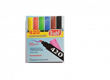 MARCADOR TRABI 420 AL AGUA V/COLORES X6U. RECARGABLES (TR5809)