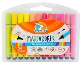 MARCADORES EZCO TRIANGULARES X 24 COLORES (VALIJA PLASTICA)