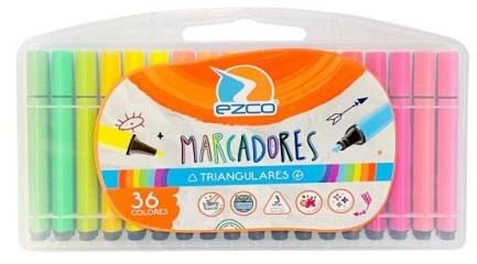 MARCADORES EZCO TRIANGULARES X 36 COLORES (VALIJA PLASTICA)