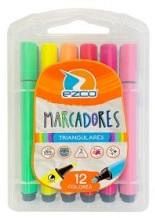 MARCADORES EZCO TRIANGULARES X 12 COLORES (VALIJA PLASTICA)