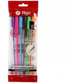 BOLIGRAFO FILGO STICK 026 COLORS X 6 COLORES SURTIDOS (SK10-F6-BRI)