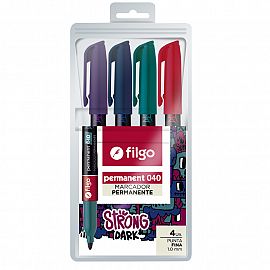 MARCADOR FILGO 040 PERMANENTE PUNTA FINA X4U. V/COLORES (PM040-E4)