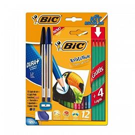 KIT ESCOLAR BIC EVOLUTION + BOLIGRAFOS + GOMA Y SACAPUNTAS (9709421)