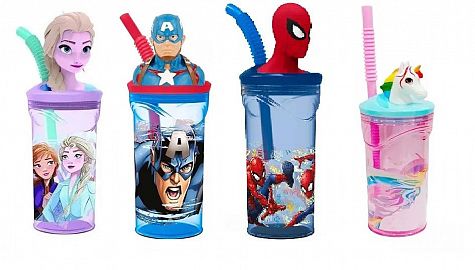 VASO CRESKO CON FIGURA Y SORBETE 360ML V/LICENCIAS.