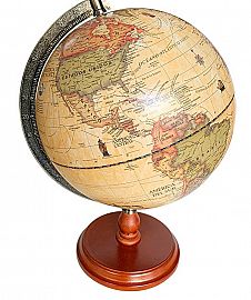 GLOBO TERRAQUEO 25CM / BASE DE MADERA MERIDIANO DE METAL ANTIGUO (259AWM)