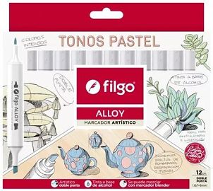 MARCADORES FILGO ALLOY DOBLE PUNTA TONOS PASTEL X12U (ALLYM-E12-PAS)