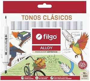 MARCADORES FILGO ALLOY DOBLE PUNTA TONOS CLASICOS X12U (ALLYM-E12-SUR)