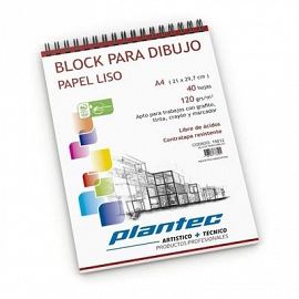 BLOCK DE DIBUJO PLANTEC ESPIRALADO LISO A4 20H 21 X 29.7 150GRS (15612)