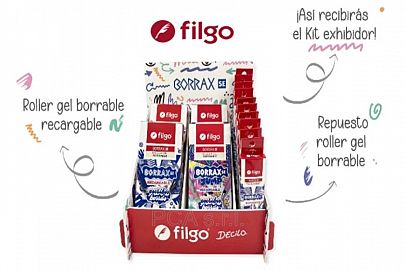 EXHIBIDOR FILGO BORRAX 4 CAJAS DE BOLIGRAFOS + 10 CAJAS DE TANQUES.