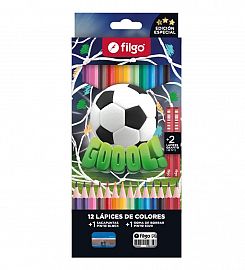 LAPICES DE COLORES FILGO PINTO FUTBOL X12U + GOMA + LAPIZ (PN201-E12-FTSY4)