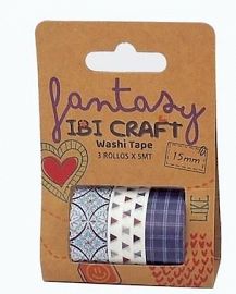 WASHI TAPE IBI CRAFT X3U 5MTS BLUE (55782)